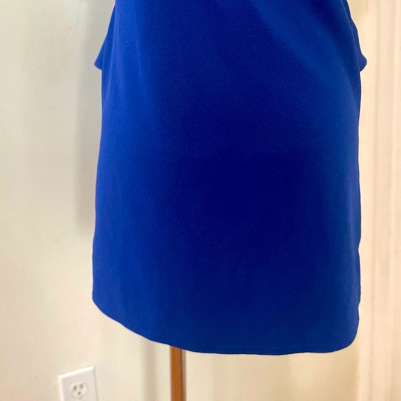 Womens Short Sleeve Electric Solid Blue Casual Round Neck Tie Knot Front Dress - Picture 7 of 9